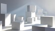 © reriyadi - Abstract minimalistic scene with white cubes and soft light, creates a serene atmosphere