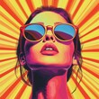 © Praveen - Pop art retro style featuring a young blonde woman wearing headphones and sunglasses on a vibrant, colorful background. Created with, Generative AI