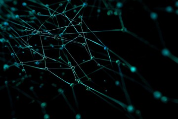 Intricate network of interconnected points against a dark background.