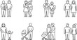 © MdSakibul - Collection of simple line art icons depicting diverse family structures including parents with babies toddlers children and couples with strollers symbolizing family life and parenting
