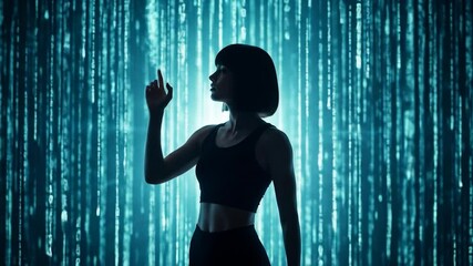 Woman Reaching in Matrix Code Stream, Digital Future Concept Video