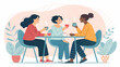 © Husnain - Diverse women friends enjoying coffee together at cafe friendship and connection illustration vector art