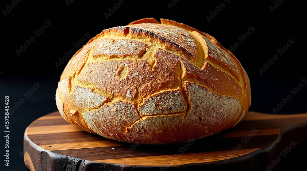 Ai generated image of a round loaf of artisan bread with a textured ...