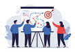 © Kecebong Anyut - A diverse team collaborates on a strategic plan, brainstorming ideas and charting a course to achieve a target, visualized on a whiteboard in a modern office.