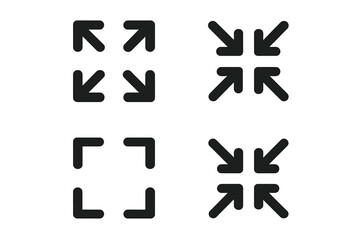 Full screen and exit full screen vector icon set. Maximize, minimize, expand, collapse arrow buttons for web design, UI, UX, and mobile app interface. Scalable symbol.