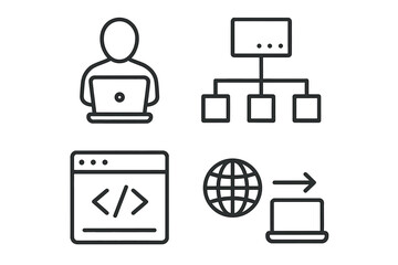 Information technology icon set. IT outline icons for web and mobile app. Programming, developer, sitemap, network, server, website, coding, internet connection, data transfer.