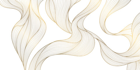 Wall Mural - vector abstract wave gold line background, light luxury graphic texture. premium water, sea, river f
