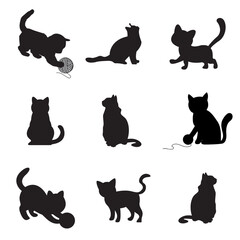 Naklejka na meble A collection of cat silhouettes in various poses, ideal for pet-themed.