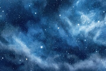 Wall Mural - Starry Sky Watercolor. Abstract Blue Sky with Christmas Stars in Galaxy Space Watercolor Painting