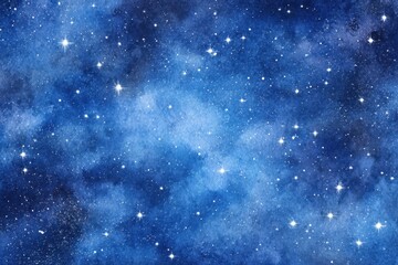 Wall Mural - Starry Sky Watercolor. Abstract Blue Watercolor Painting of Star Field in Galaxy Space