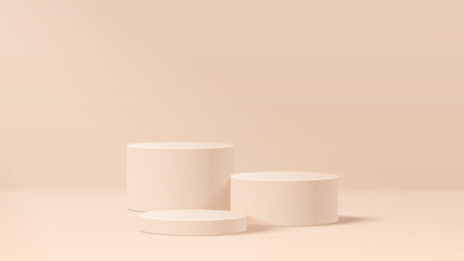 Wall Mural - Abstract minimal scene. Minimal podium with soft material base. Soft podium stages and product showcase platform with covers and golden in round and square shape. 