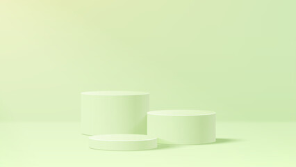 Wall Mural - Abstract minimal scene. Minimal podium with soft material base. Soft podium stages and product showcase platform with covers and golden in round and square shape. 