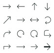 © Fortune228 - Basic Arrow Types line art icons. right arrow, left arrow, up arrow, down arrow, diagonal up right, diagonal down left, double-headed arrow, curved right arrow, curved left arrow,