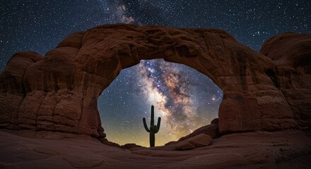 Majestic Milky Way Galaxy Framed by a Natural Sandstone Arch in the Arizona Desert at Night