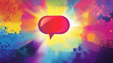 Wall Mural - colorful abstract background with a red speech bubble in the center, symbolizing communication and v