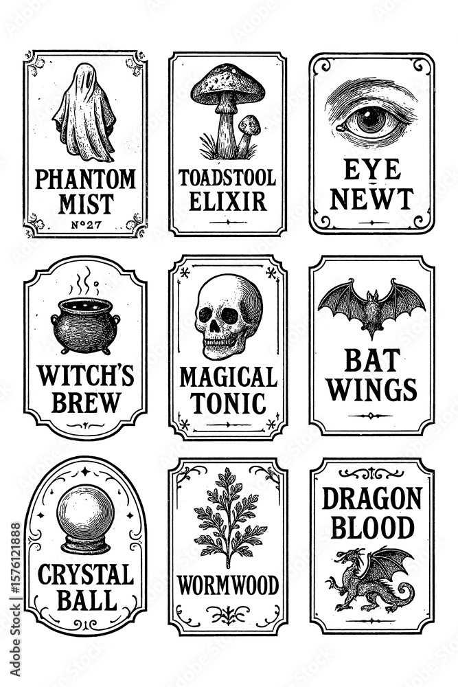 Vintage Witchcraft Potion Labels Transparent PNG, Magic Elixirs, Occult ...