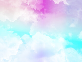 Wall Mural - beauty sweet pastel violet and blue colorful with fluffy clouds on sky. multi color rainbow image. abstract fantasy growing light