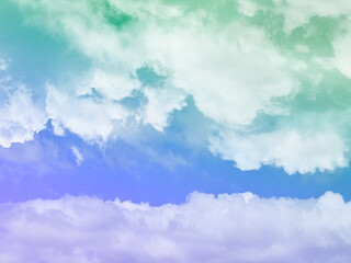 Wall Mural - beauty sweet pastel green and blue colorful with fluffy clouds on sky. multi color rainbow image. abstract fantasy growing light