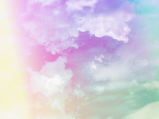 Wall Mural - beauty sweet pastel green and yellow colorful with fluffy clouds on sky. multi color rainbow image. abstract fantasy growing light