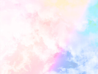 Wall Mural - beauty sweet pastel orange and blue colorful with fluffy clouds on sky. multi color rainbow image. abstract fantasy growing light