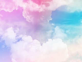 Wall Mural - beauty sweet pastel blue and pink colorful with fluffy clouds on sky. multi color rainbow image. abstract fantasy growing light