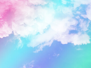 Wall Mural - beauty sweet pastel pink and green colorful with fluffy clouds on sky. multi color rainbow image. abstract fantasy growing light