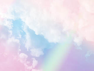 Wall Mural - beauty sweet pastel green and pink colorful with fluffy clouds on sky. multi color rainbow image. abstract fantasy growing light