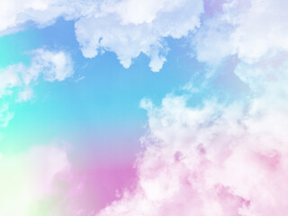 Wall Mural - beauty sweet pastel pink and green colorful with fluffy clouds on sky. multi color rainbow image. abstract fantasy growing light