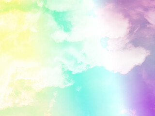 Wall Mural - beauty sweet pastel yellow and purple colorful with fluffy clouds on sky. multi color rainbow image. abstract fantasy growing light