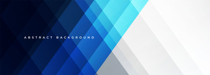 Wall Mural - Dark blue and white modern abstract wide banner with geometric shapes. Vector illustration abstract background