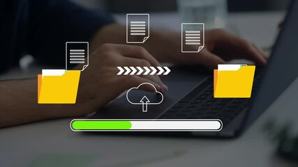 Cloud Computing. file transfer holographic AI technology icon, backup storage, artificial intelligence, cloud storage technology concept