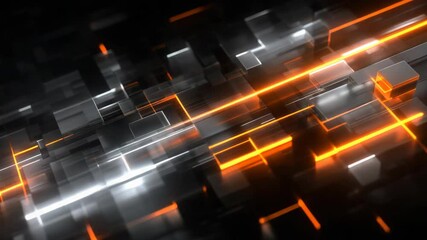 Wall Mural - gold light tunnel with geometric shape neon light layers on sleek background ,digital futuristic the