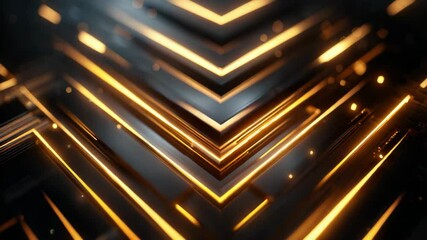 Wall Mural - gold light tunnel with geometric shape neon light layers on sleek background ,digital futuristic the