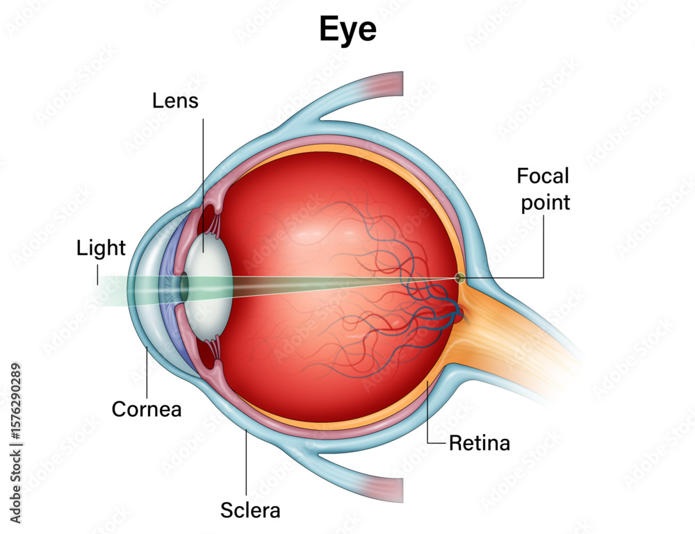 Normal Human Eye Anatomy – Labeled Cross-Section Medical Vector Stock ...