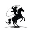 © MR.ALAM - Silhouette of a cowboy on a rearing horse with a lasso against a light background