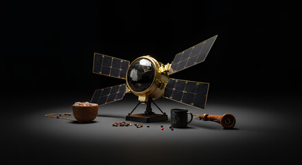 Satellite and Coffee with Dark Background