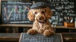 © Creative_Bringer - Poodle in cap drawing economic charts on board