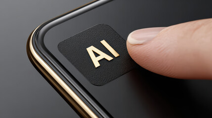 Ai workflow interface in human interaction close-up view floating device screen technology concept
