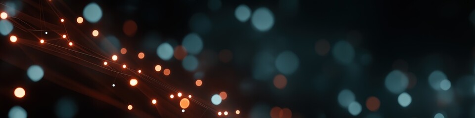 Abstract light bokeh with orange and blue glowing circles on dark background