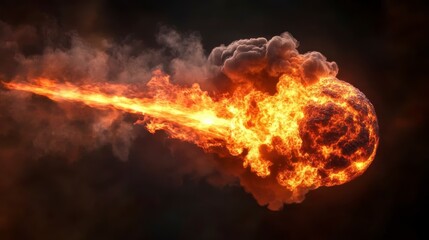 Wall Mural - fiery meteoroid blazing through dark space, leaving a trail of smoke and fire.