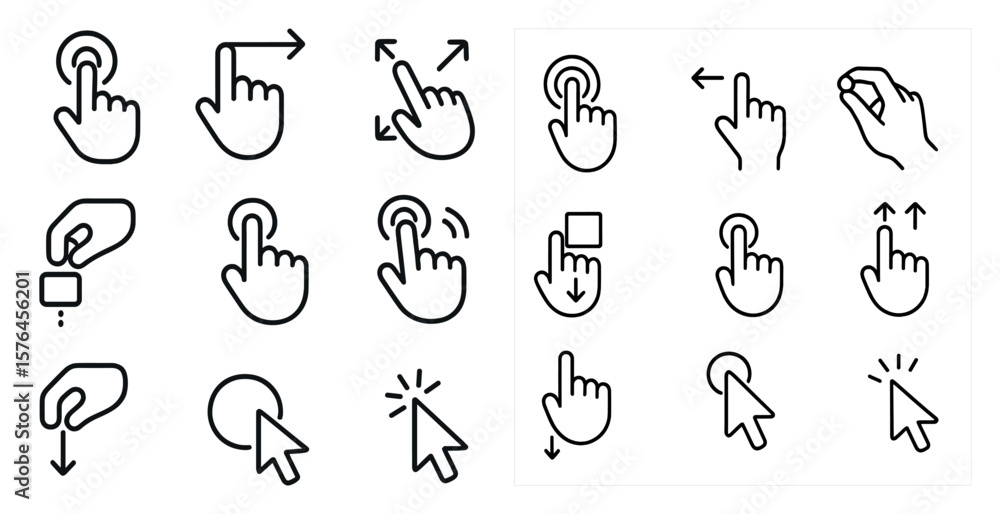 Set of icons for a computer mouse, including a click, a left and right ...