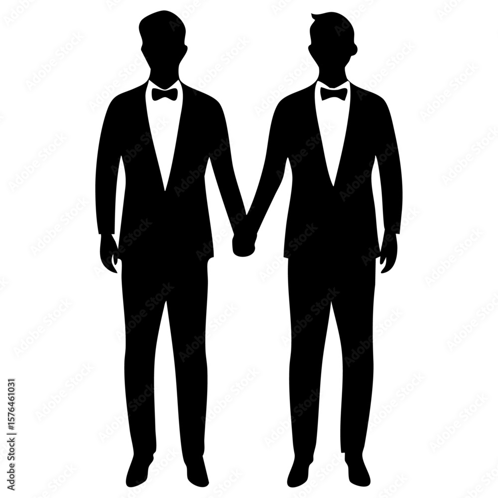 Couple holding hands in tuxedos silhouette