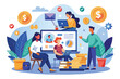 © Tapu - Illustration of a diverse team working together on financial projects. Features teamwork, technology, and business growth concepts in a creative office environment.