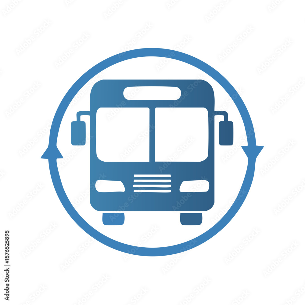 Blue bus icon illustration with arrows rotating around the vehicle for ...