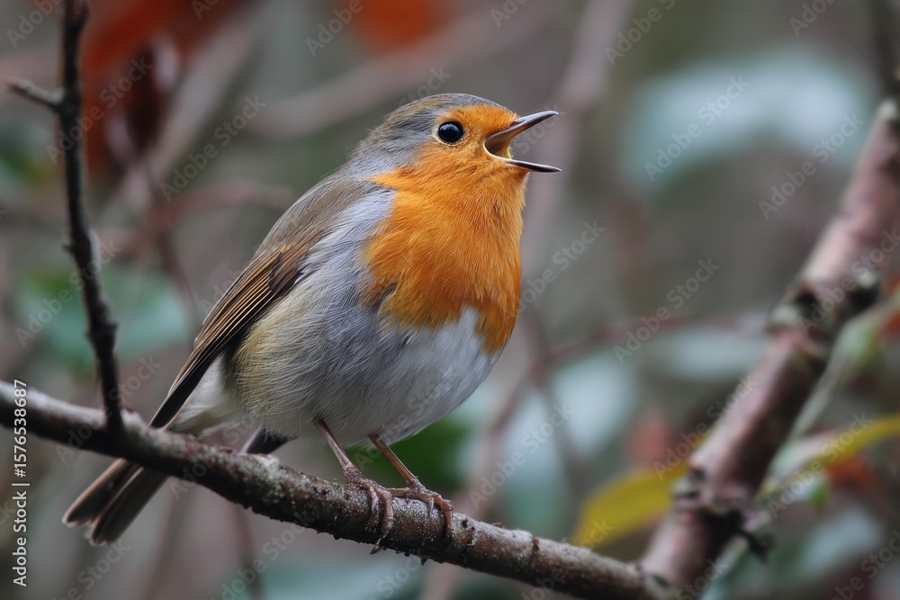 Robin Calling Enchanting Call of the Robin: Wild Passeriformes in their Natural ...