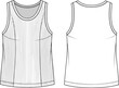 © Zahid Creatives - Vector sleeveless tank top template, front and back technical sketch, fashion design outline, fitted athletic wear, apparel mockup, editable clothing layout for rendering