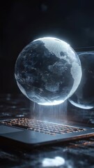 Wall Mural - digital world concept featuring a rotating hologram of planet earth floating above a laptop keyboard