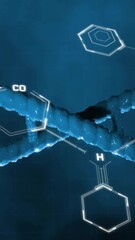 Wall Mural - Animation of scientific data processing over dna strand spinning