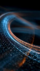 Wall Mural - digital stream of luminous particles flowing in cyberspace, forming a curved shape with orange and b