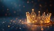 © Maryna - Golden crown illustration on dark background with stars, bokeh lights. Glamour, luxury, elegance for beauty pageants, royal events, fantasy themes. Features intricate design with sparkling details,